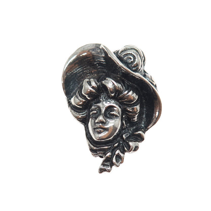925 Sterling Silver Vintage Victorian Lady Oxidized Pin Brooch