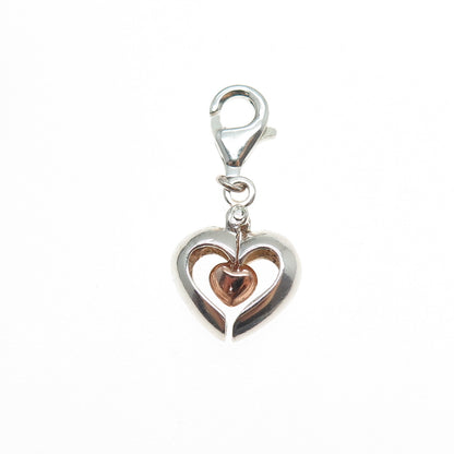 925 Sterling Silver 2-Tone Vintage Transformer Heart Lobster Lock Charm Pendant