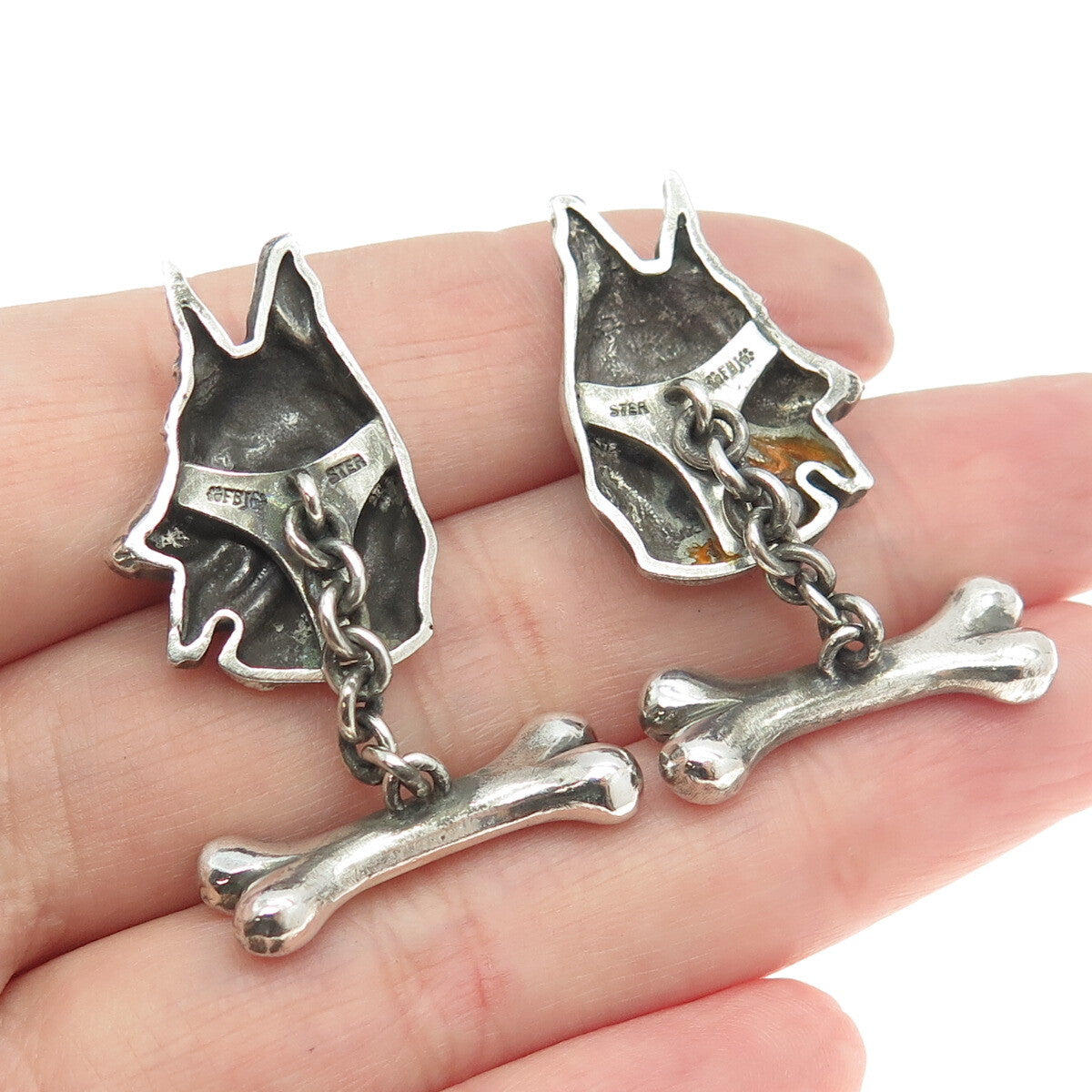 925 Sterling Silver Vintage K9 German Shepherd Dog Oxidized Cufflinks