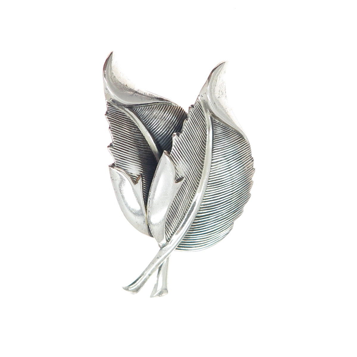 BEAU 925 Sterling Silver Vintage Modernist Floral Leaf Oxidized Pin Brooch