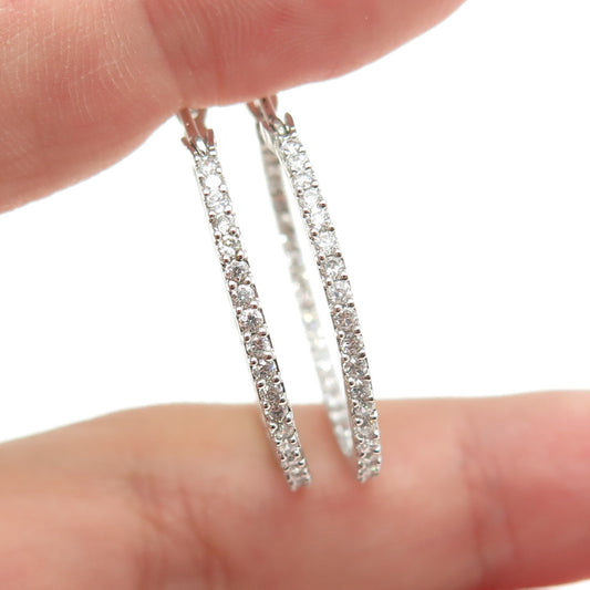 925 Sterling Silver Round-Cut C Z In & Out Hoop Earrings