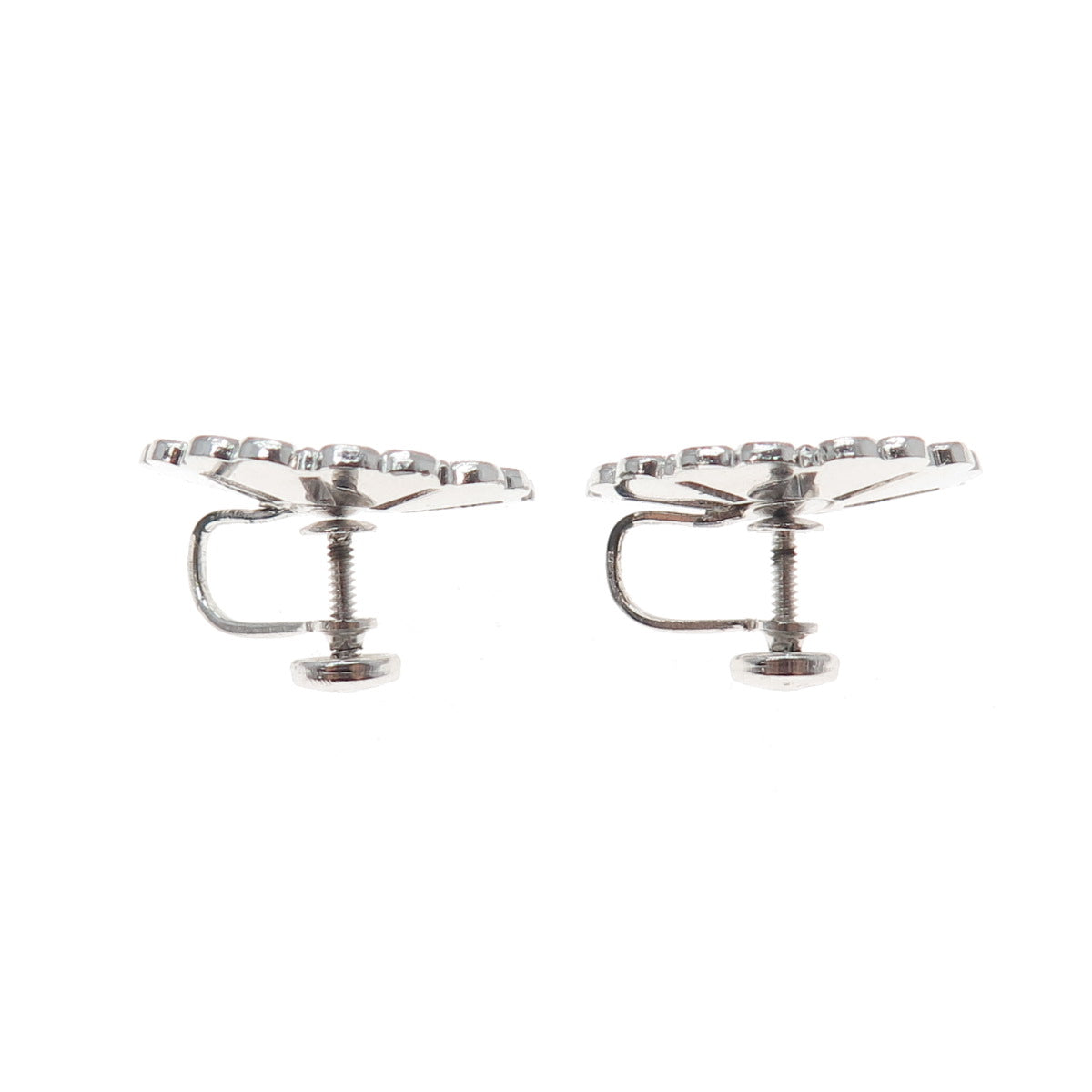 925 Sterling Silver Antique Art Deco Real Marcasite Flower Screw Back Earrings