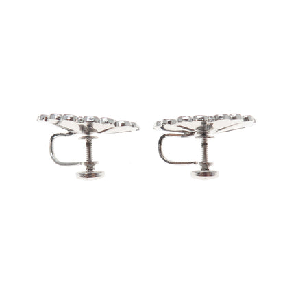 925 Sterling Silver Antique Art Deco Real Marcasite Flower Screw Back Earrings