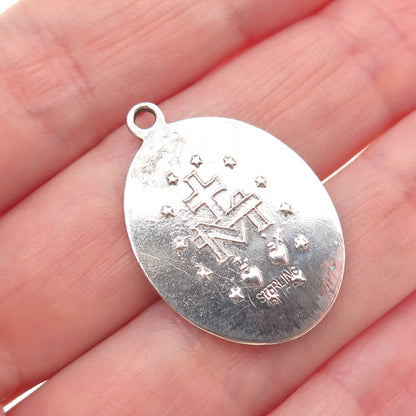 BLISS 925 Sterling Silver Antique Art Deco St. Mary Miraculous Medal Pendant