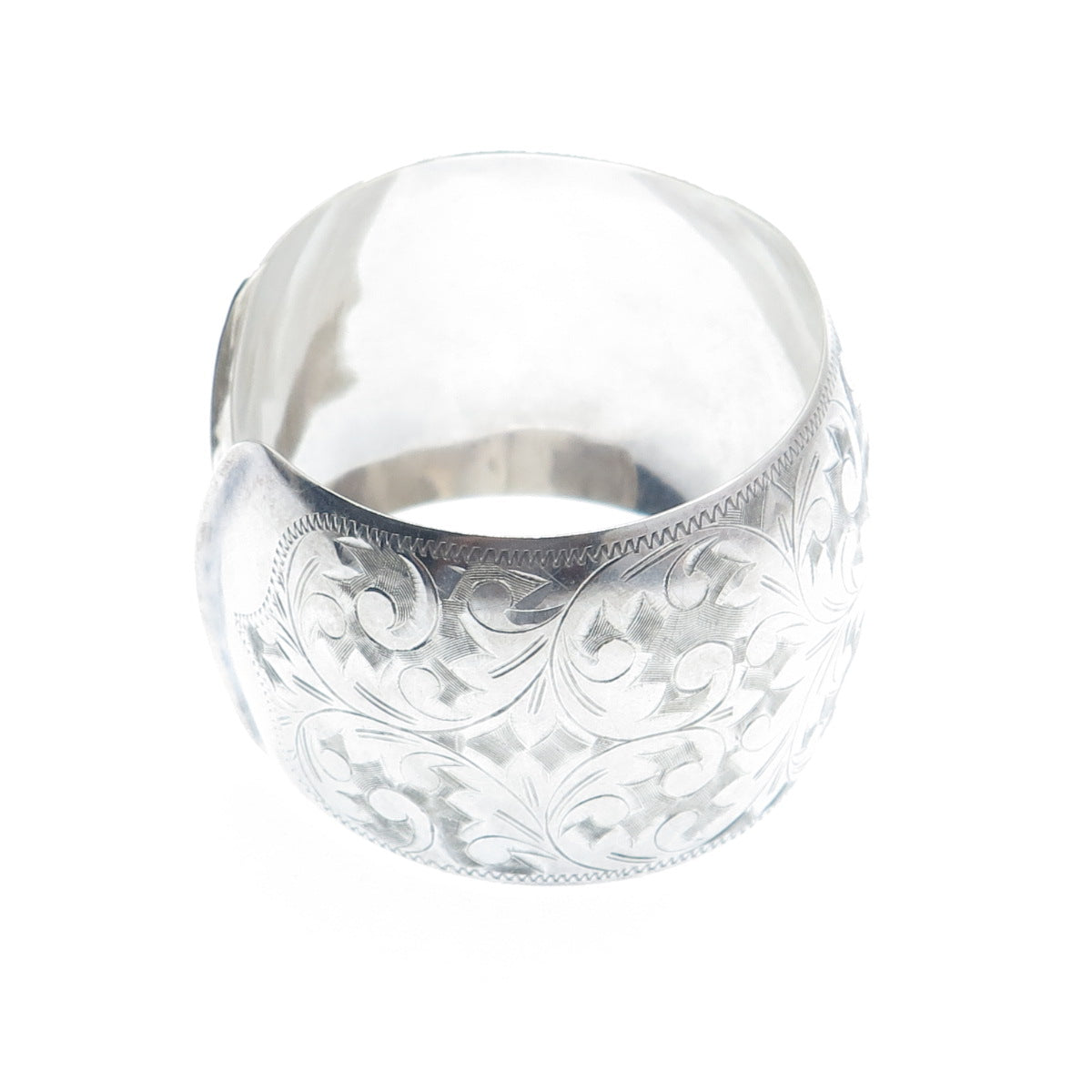 950 Silver Antique Japan Engraved Floral Leaf Adjustable Wide Cuff Bracelet 6.5"