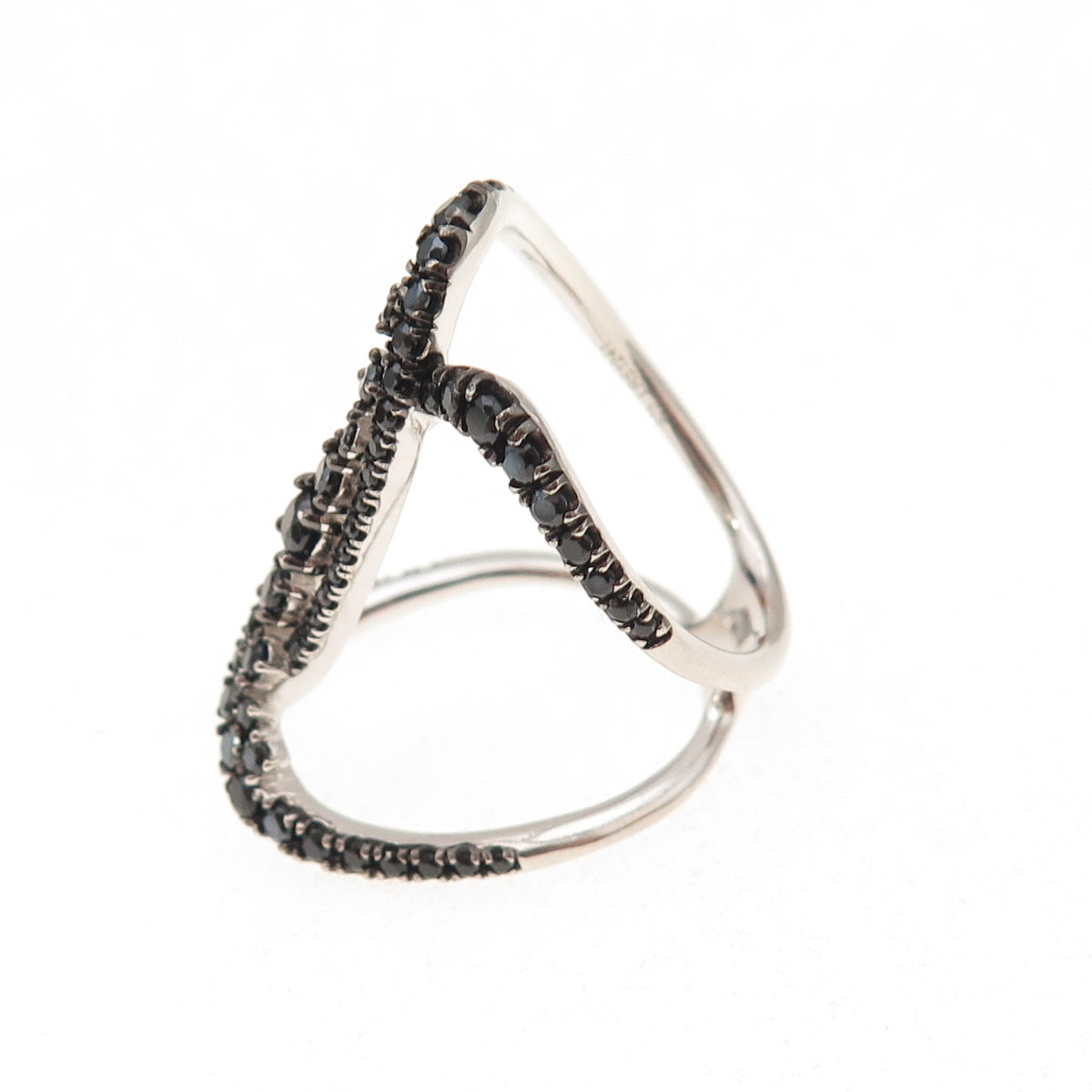 Luxeout 925 Sterling Silver Real Black Spinel Interlocked Ring Size 7.25
