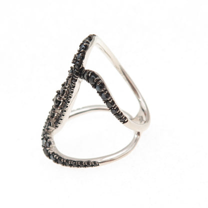 Luxeout 925 Sterling Silver Real Black Spinel Interlocked Ring Size 7.25