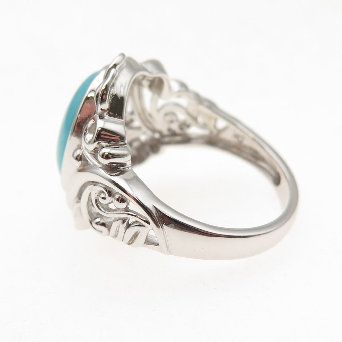 925 Sterling Silver Real Sleeping Beauty Turquoise Floral Ring Size 8.25