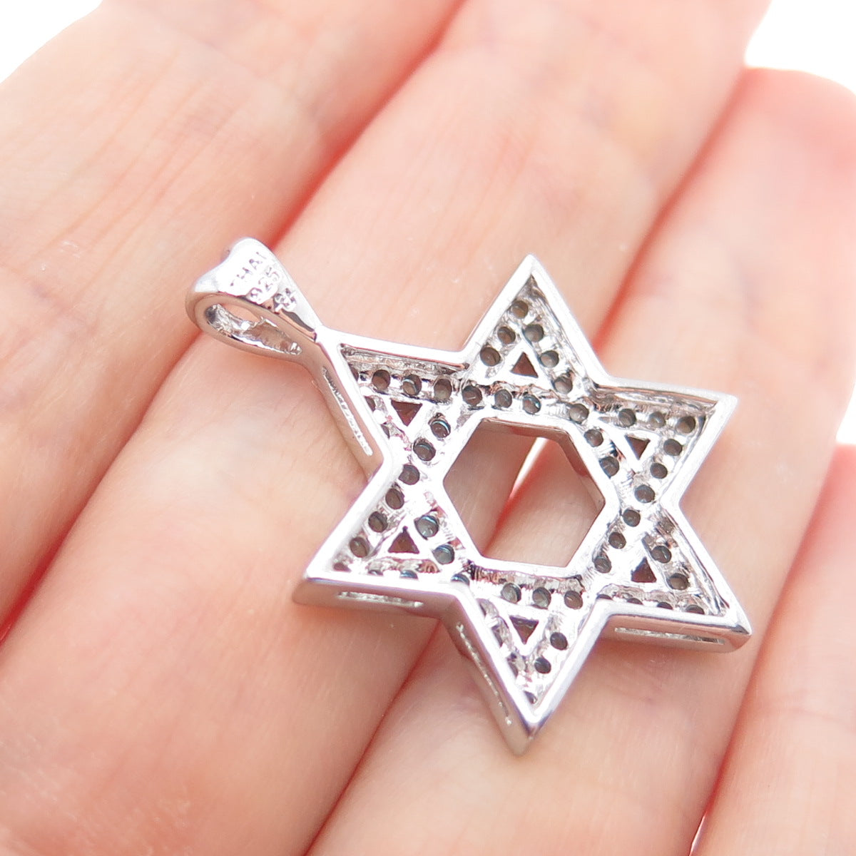 UNCAS 925 Sterling Silver Round-Cut Blue C Z Star of David Charm Pendant