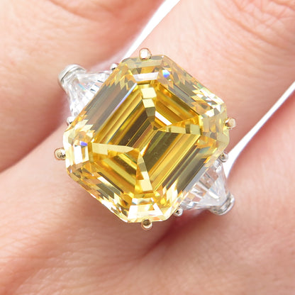 DSMK 925 Sterling Silver 2-Tone Canary & White Multi-Cut C Z Ring Size 10.25