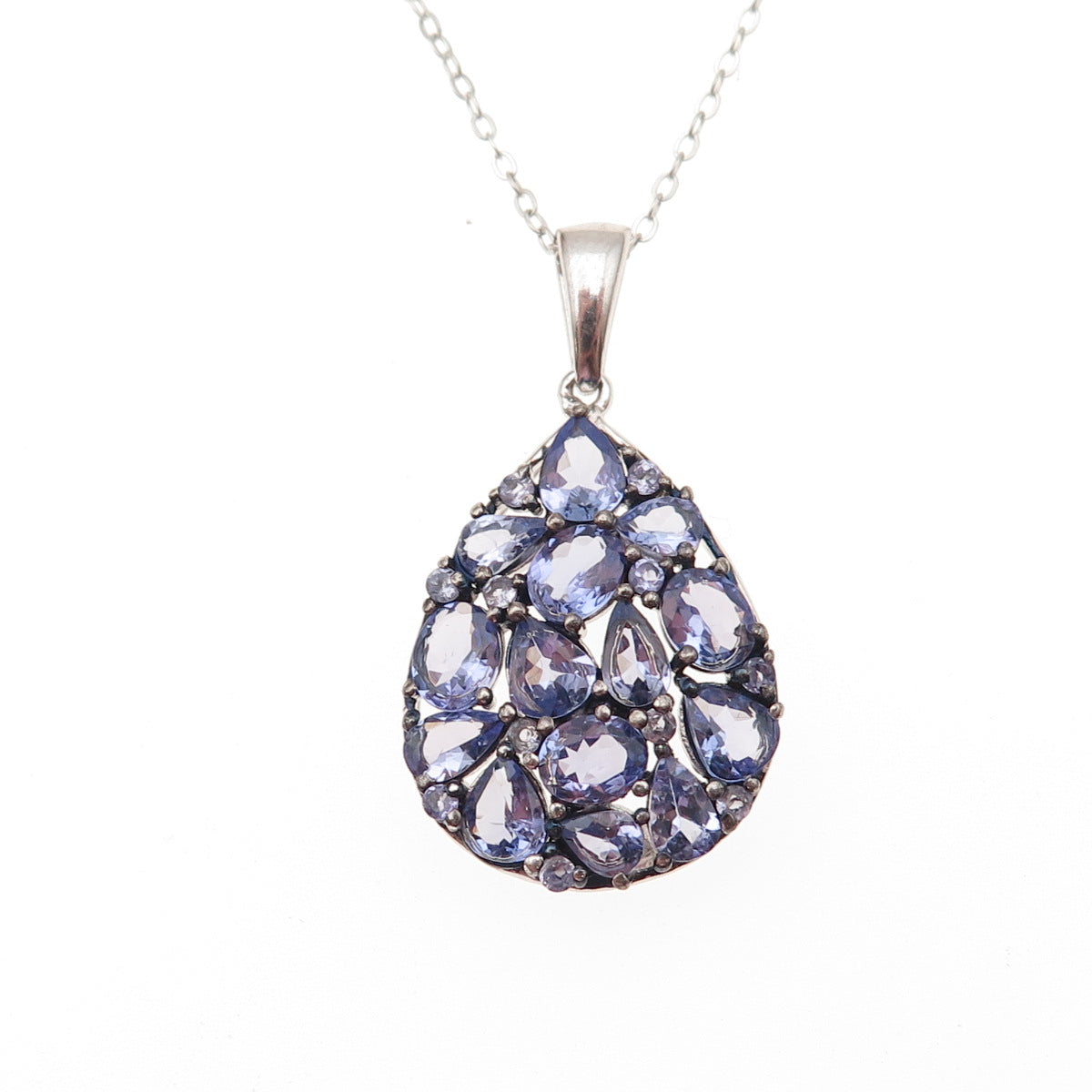 Chuck Clemency 925 Sterling Silver Real Tanzanite Cable Chain Necklace 20"