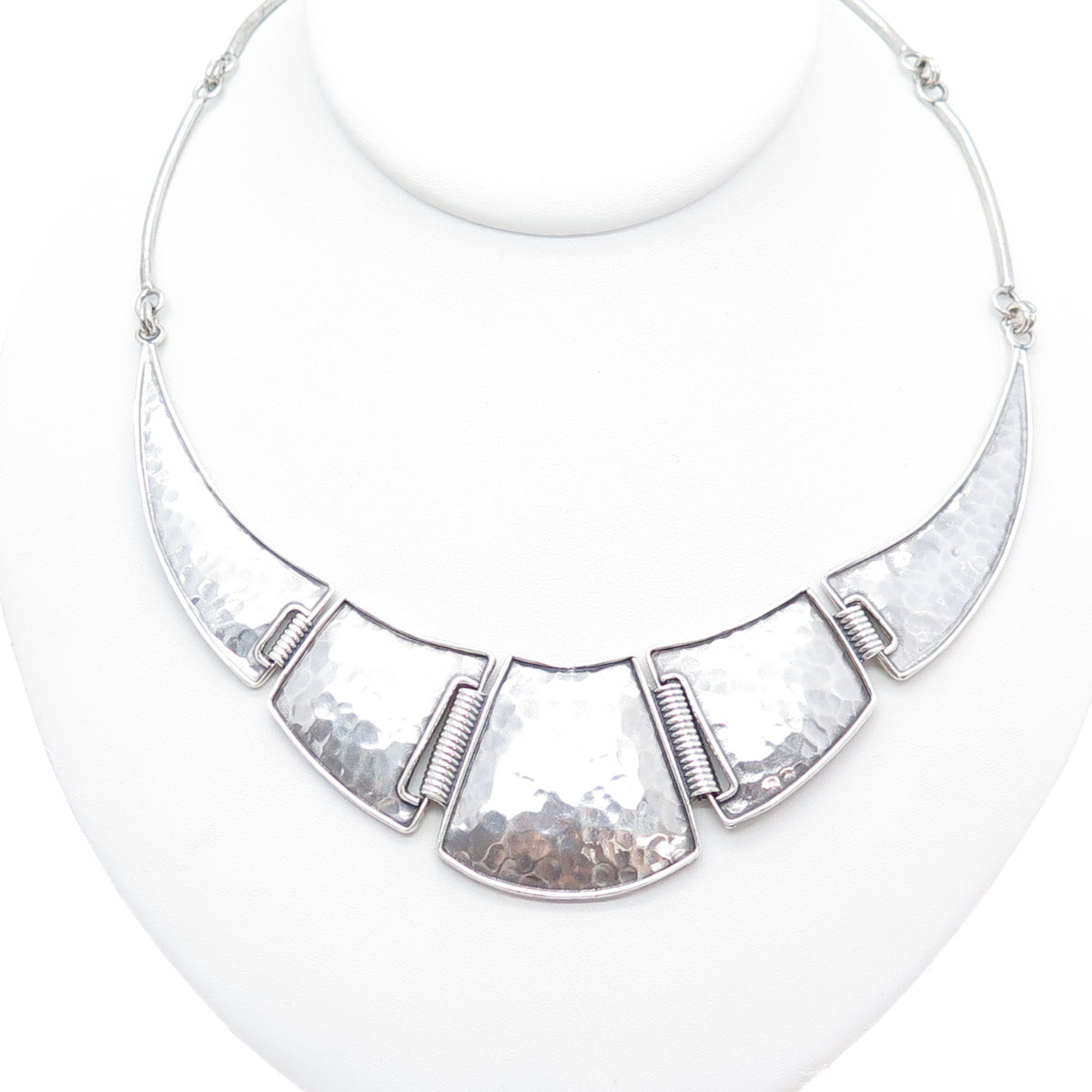 925 Sterling Vintage Modernist Hammered Centerpiece Bar Chain Necklace 16"