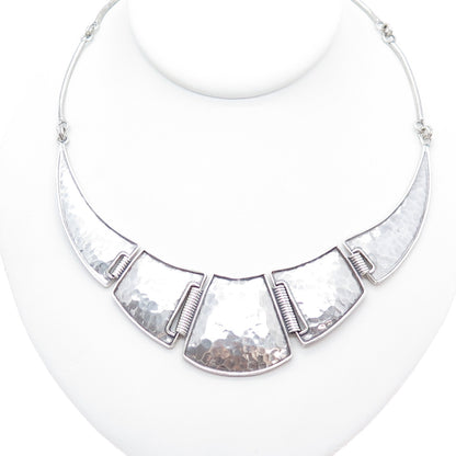 925 Sterling Vintage Modernist Hammered Centerpiece Bar Chain Necklace 16"