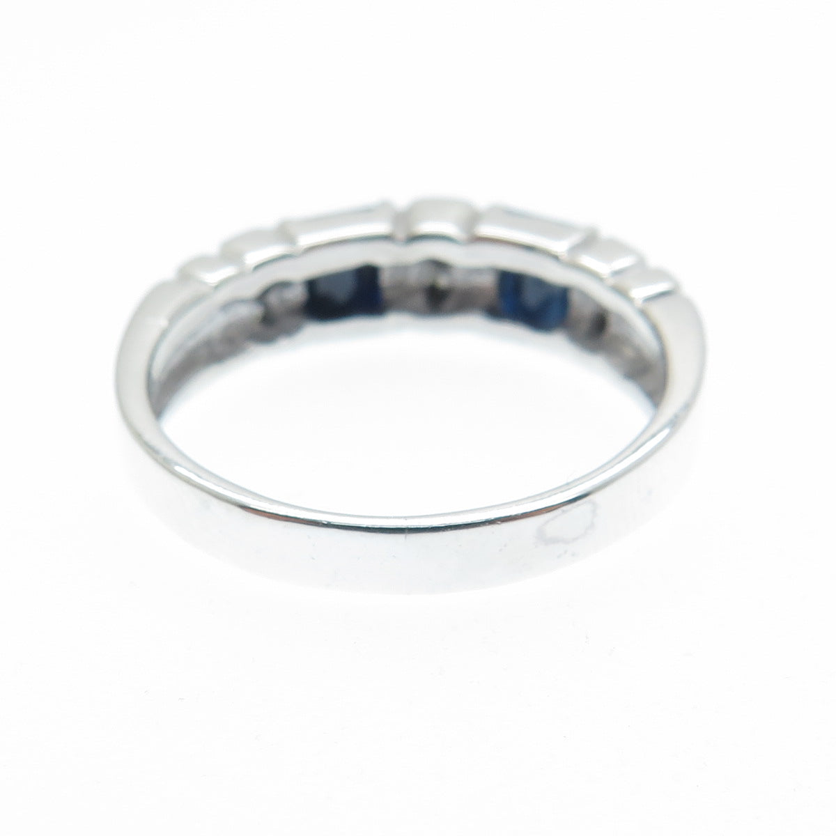 925 Sterling Silver Real Round-Cut White Topaz Emerald-Cut Sapphire Ring Size 8