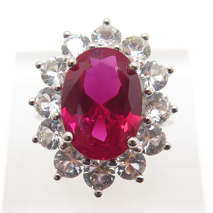 925 Sterling Silver Lab-Created Ruby & Real White Topaz Ring Size 8.25
