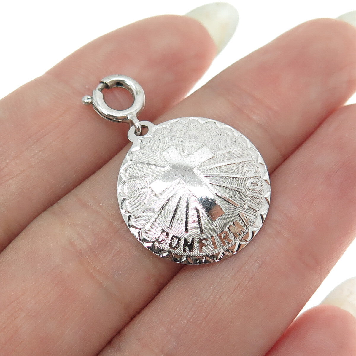 JEWELART 925 Sterling Silver Vintage Confirmation Cross Spring Ring Lock Pendant