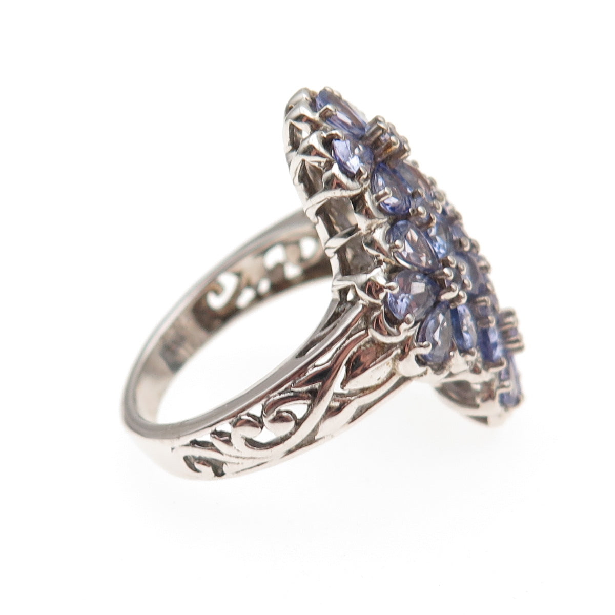 Chuck Clemency 925 Sterling Silver Real Tanzanite Floral Cluster Ring Size 8.25