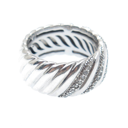 JOSE HESS 925 Sterling Silver Round-Cut C Z Wavy Ribbed Band Ring Size 8