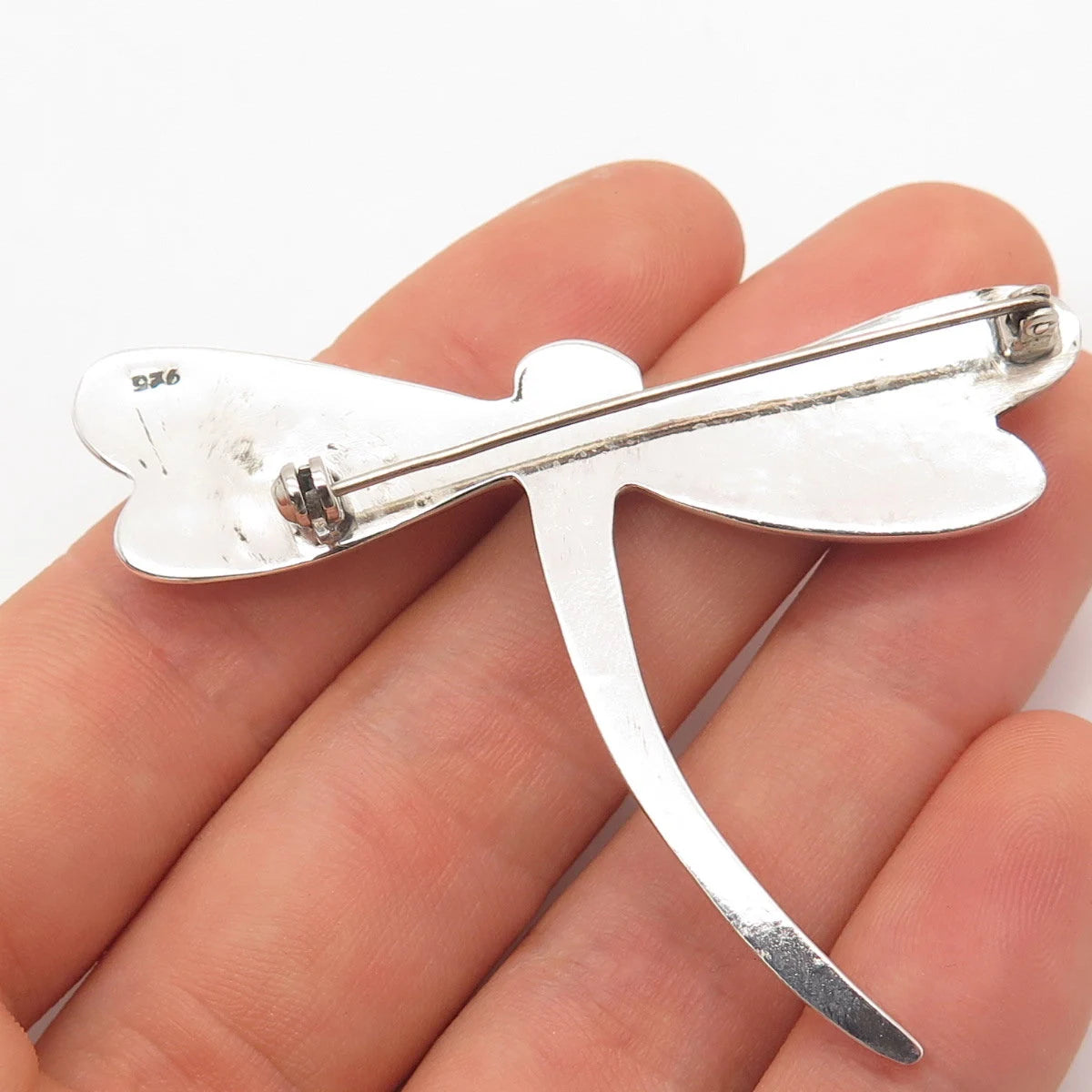 925 Sterling Silver Vintage Real Black Onyx Gemstone Butterfly Pin Brooch