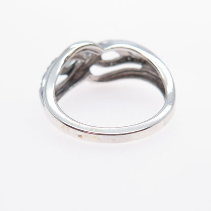 925 Sterling Silver Real Round-Cut Black & White Diamond Twisted Ring Size 7