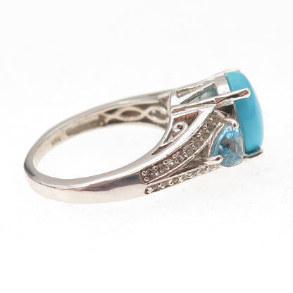 Chuck Clemency 925 Sterling Real Turquoise Blue & White Topaz Ring Size 8.25