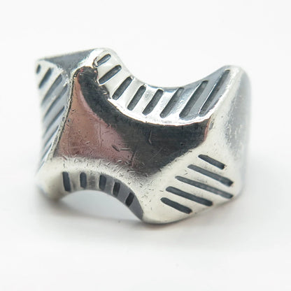 925 Sterling Silver Vintage Bayama Striped Modernist Ring Size 7.75