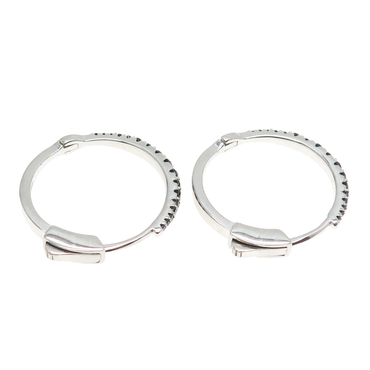 925 Sterling Silver Black C Z Huggie Earrings