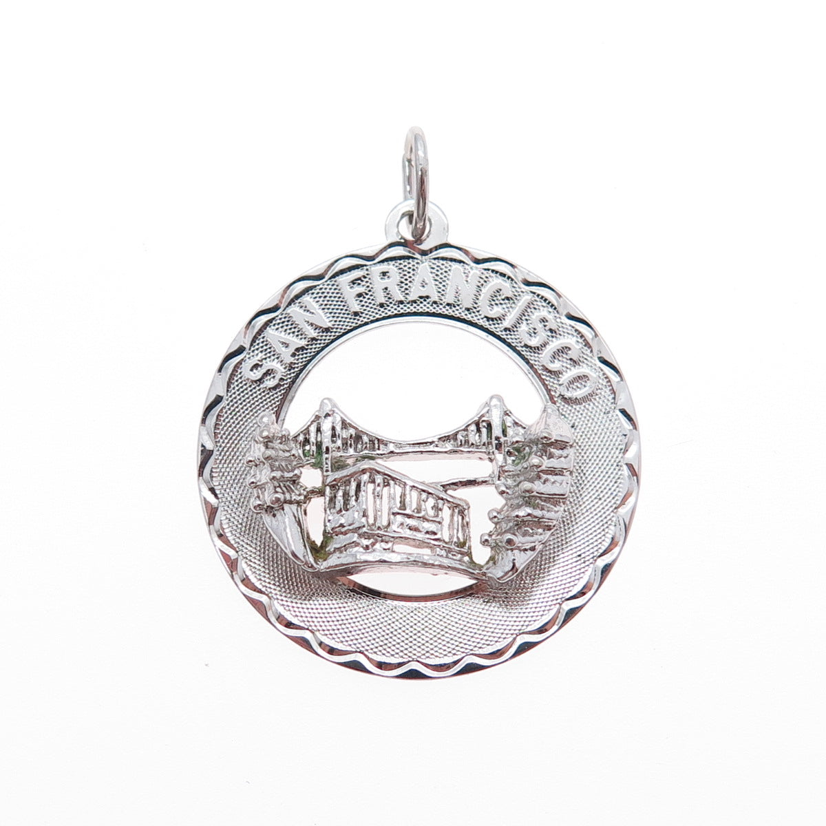 CREA 925 Sterling Silver Vintage San Francisco Round Tag Charm Pendant