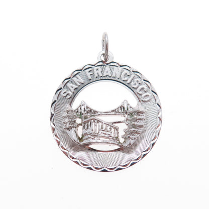 CREA 925 Sterling Silver Vintage San Francisco Round Tag Charm Pendant