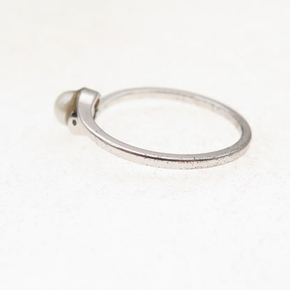Avon 925 Sterling Silver Vintage Real Pearl Bypass Ring Size 7.25