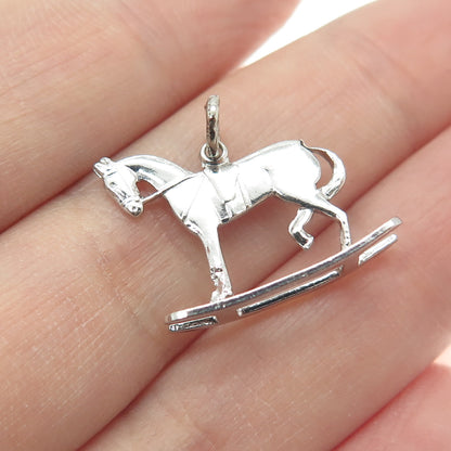 925 Sterling Silver Antique Art Deco Rocking Horse Minimalist Charm Pendant