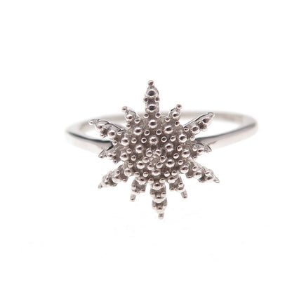 D'Joy 925 Sterling Silver Real Round-Cut Diamond Snowflake Ring Size 7.25