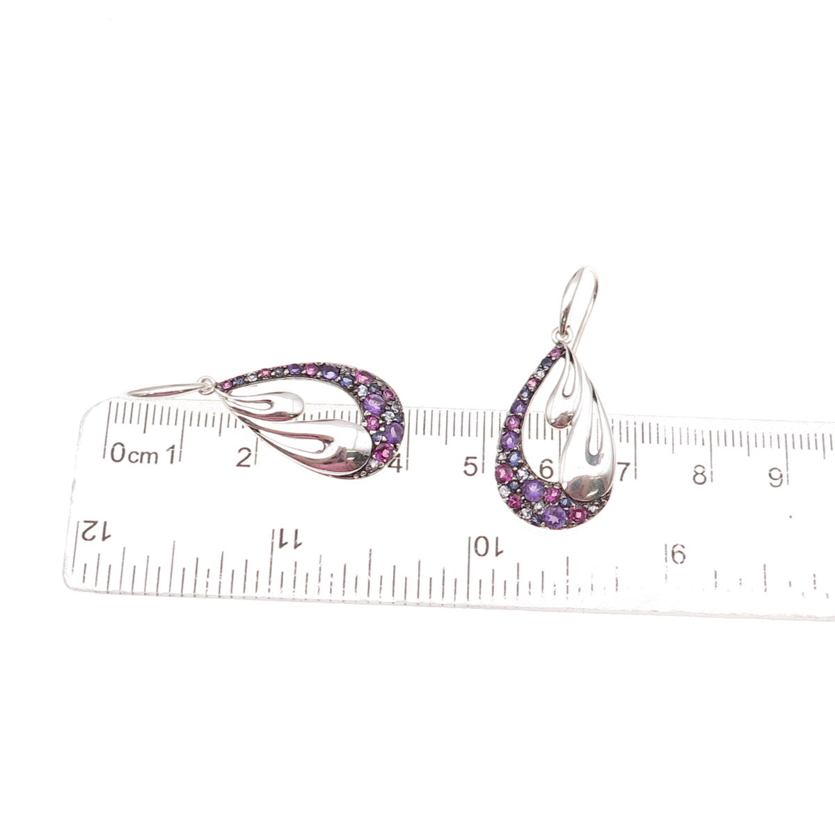 Ann King 925 Sterling Silver Real Amethyst Iolite & Topaz Dangle Earrings