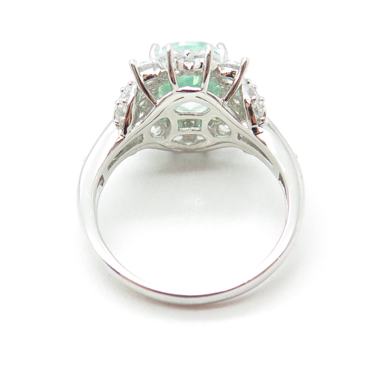 925 Sterling Silver Lab-Created Green Sapphire & C Z Ring Size 8