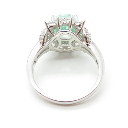 925 Sterling Silver Lab-Created Green Sapphire & C Z Ring Size 8