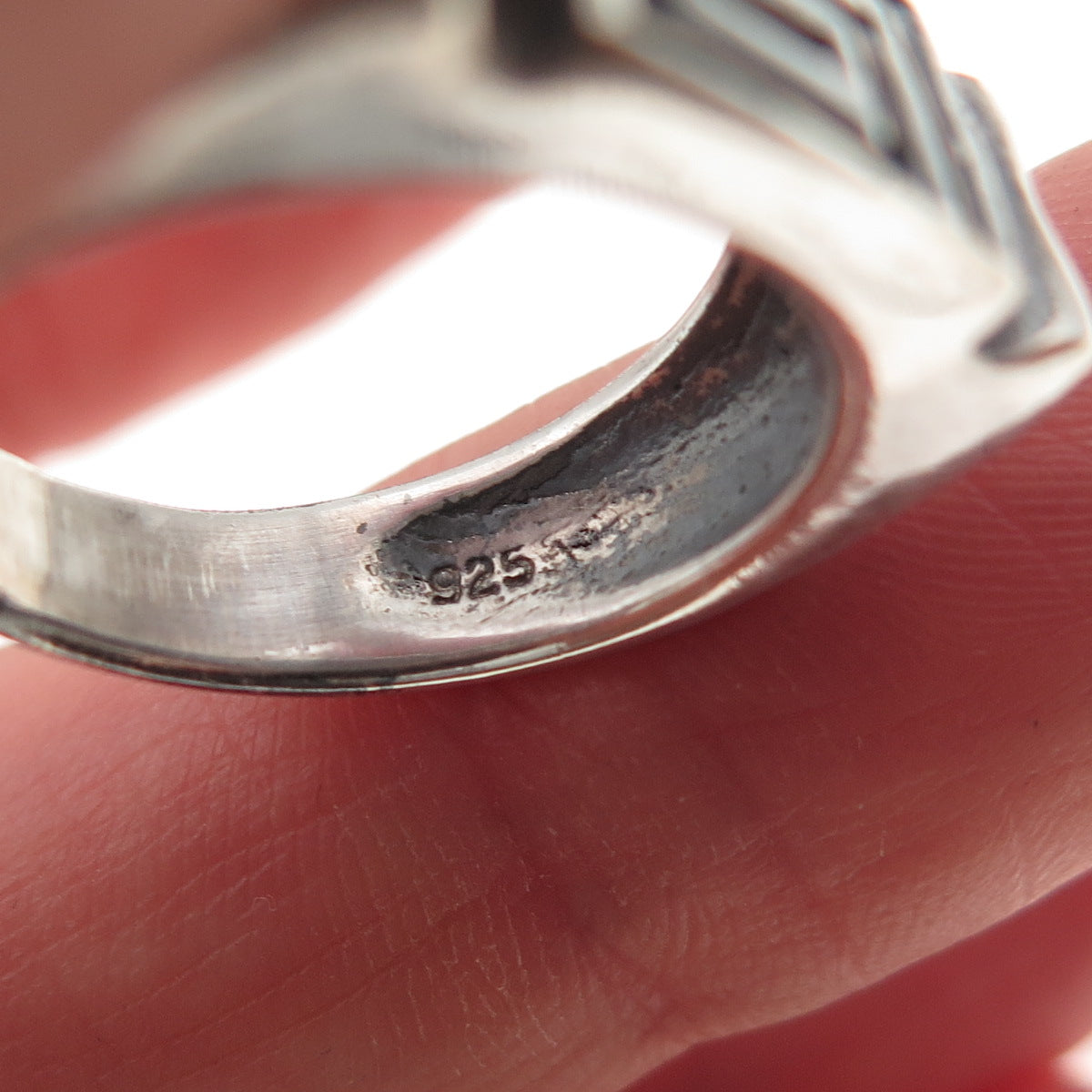 925 Sterling Silver Vintage Greek Maze Oxidized Ring Size 7