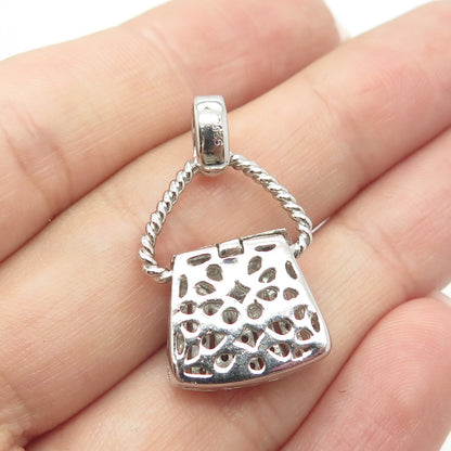 925 Sterling Silver C Z Purse Handbag Locket Pendant
