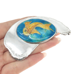 SHOSHANA 925 Sterling Silver Vintage 1989 Enamel Modernist Fish Brooch