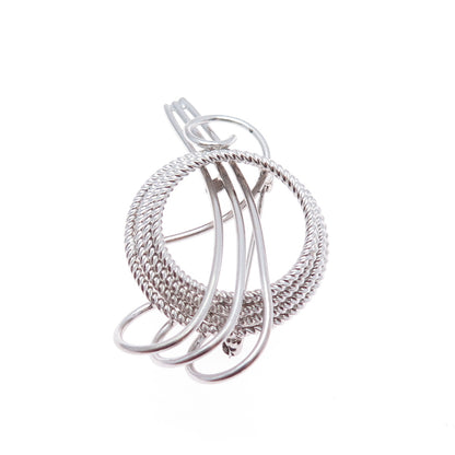 WELLS 925 Sterling Silver Vintage Twisted Circle Floral Pin Brooch