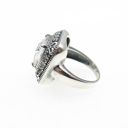 925 Sterling Vintage Cushion & Round-Cut C Z Swirl Oxidized Ring Size 8.25
