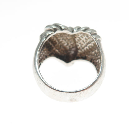 RON RIZZO 925 Sterling Silver Vintage Modernist Heart Oxidized Ring Size 6.5
