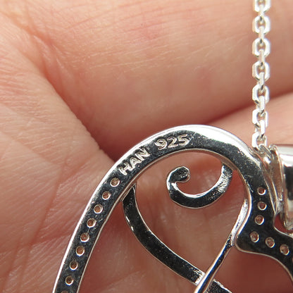 HAN 925 Sterling Silver Italy White C Z Infinity Heart Cable Chain Necklace 16"