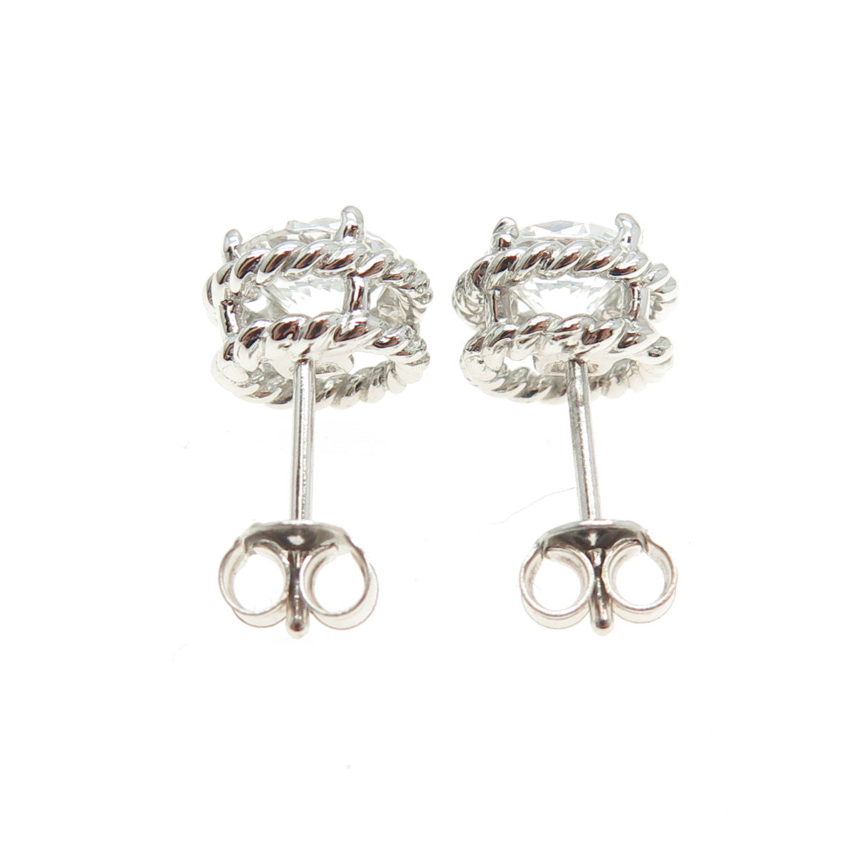 925 Sterling Silver Round-Cut C Z Roped Stud Earrings