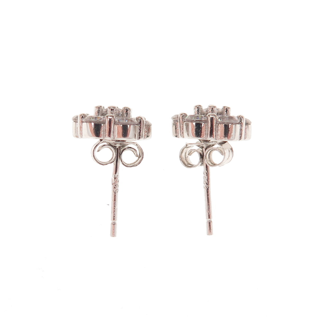 925 Sterling Silver Round-Cut C Z Floral Stud Earrings