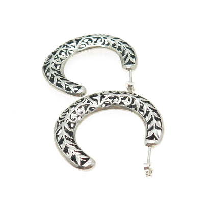 SILPADA 925 Sterling Silver Vintage Ornate Crescent Hoop Earrings