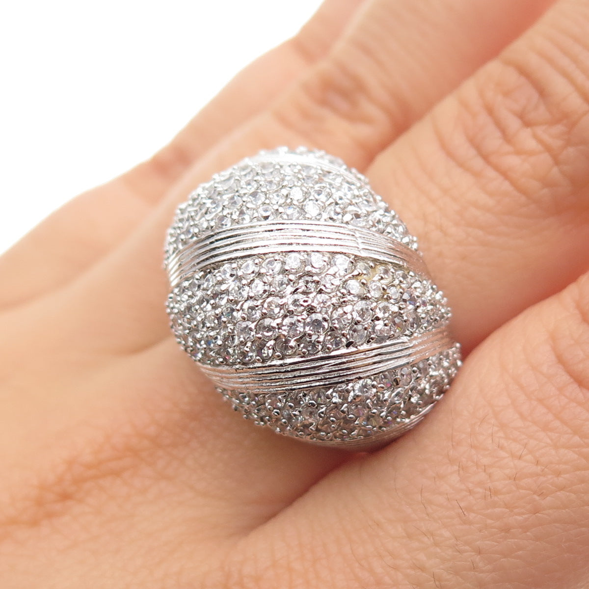 925 Sterling Silver Round-Cut C Z Dome Ring Size 6.25