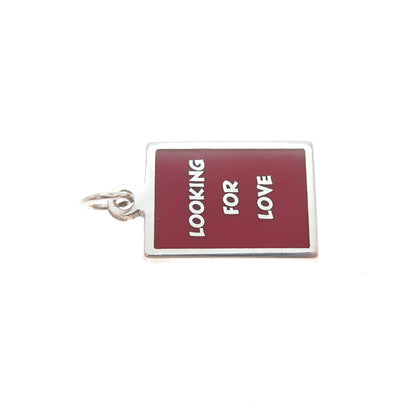 925 Sterling Silver Red Enamel Looking For Love Minimalist Charm Pendant