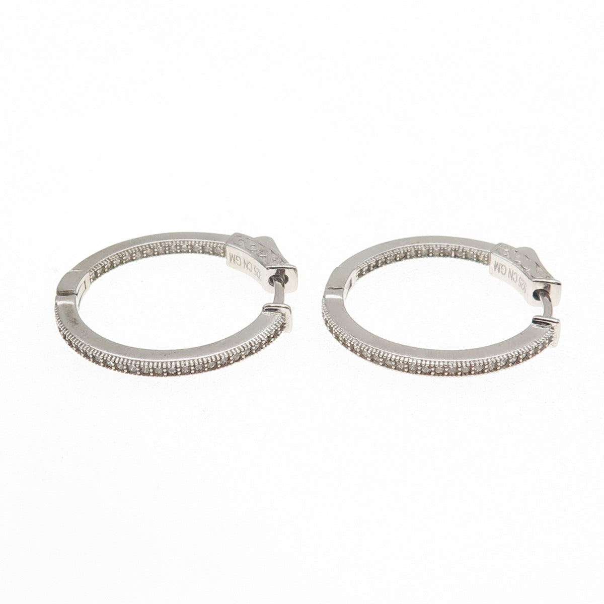 925 Sterling Silver Round-Cut C Z In & Out Hoop Earrings