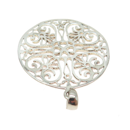 925 Sterling Silver Vintage Ornate Round Pendant