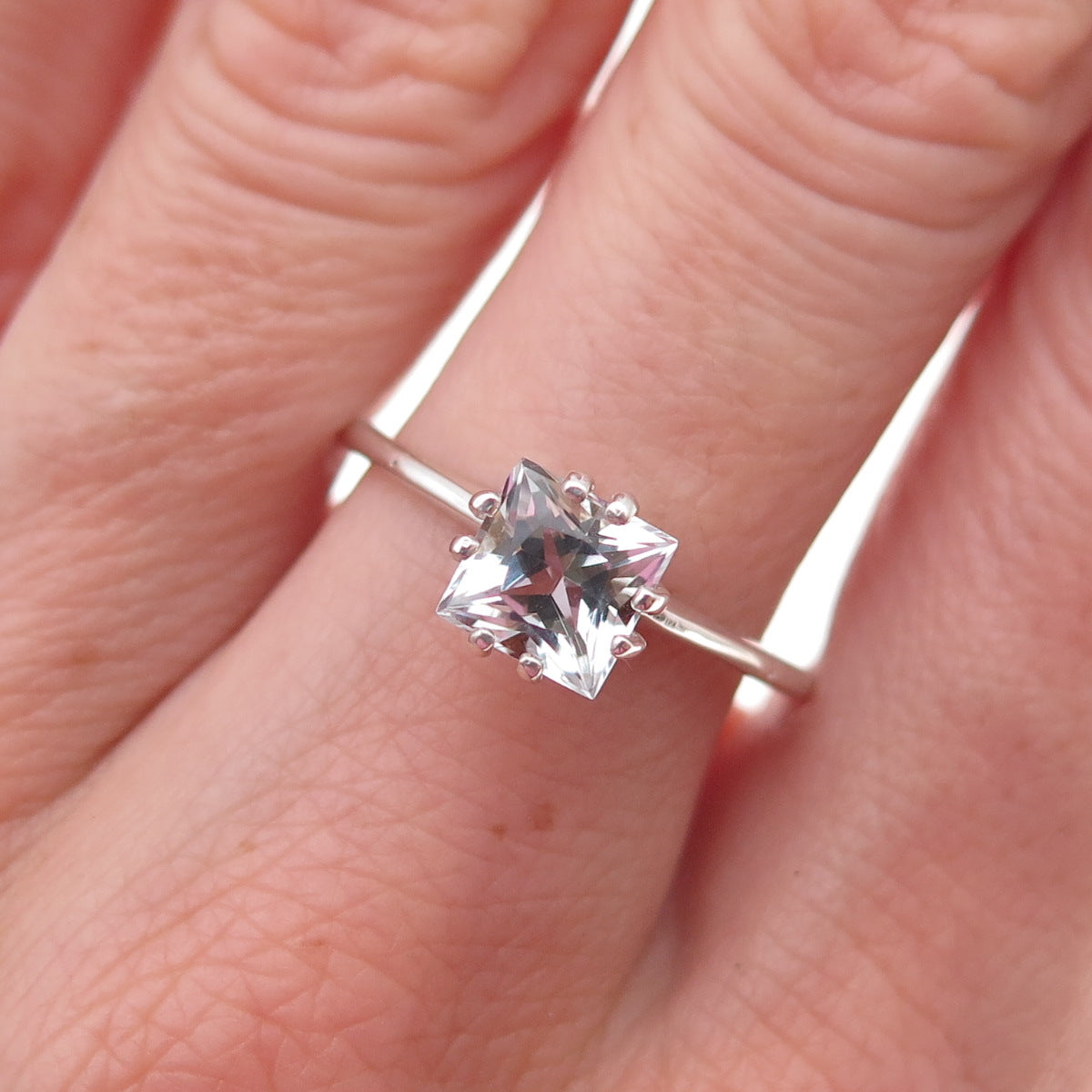 925 Sterling Silver Princess-Cut C Z Engagement Ring Size 8.25